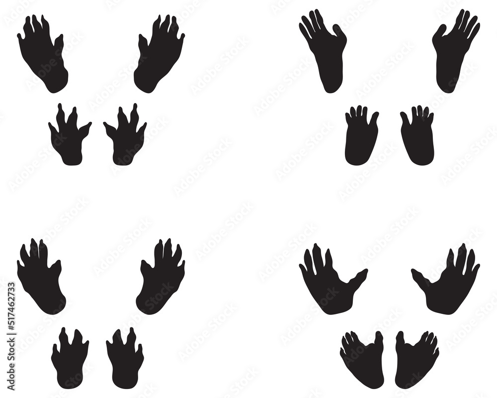 Fototapeta premium Black footprints of monkeys on white background