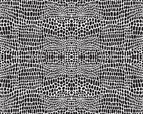 Black and white illustration of alligator skin, seamless pattern