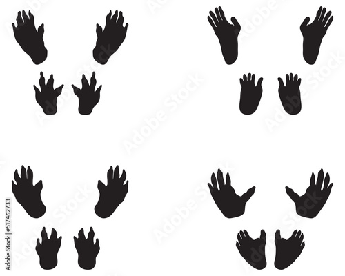 Black footprints of monkeys on white background