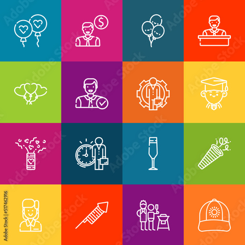 Modern thin line icons set of congratulation elements. Premium quality outline symbol collection. Simple mono linear pictogram pack. Stroke vector logo concept for web graphics