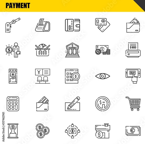 payment vector line icons set. parking, time is money and atm Icons. Thin line design. Modern outline graphic elements, simple stroke symbols stock illustration