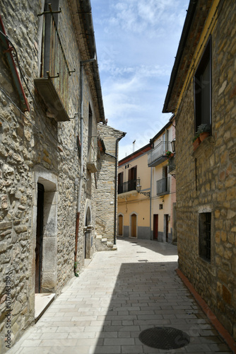 A narrow street between the old houses of Albano di Lucania  a village in the Basilicata region  Italy. 