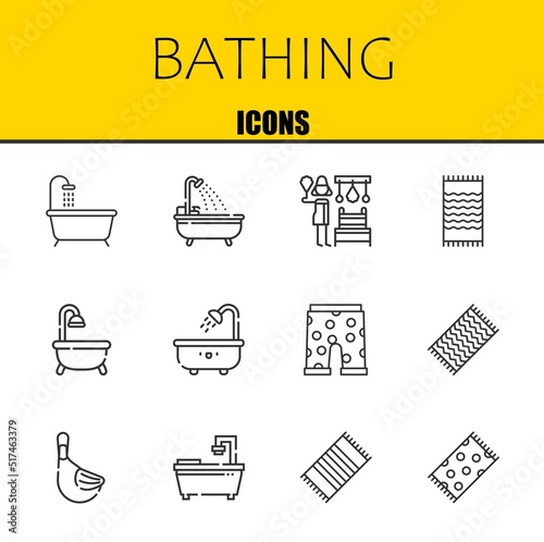 bathing vector line icons set. bathtub, bathtub and russian banya Icons. Thin line design. Modern outline graphic elements, simple stroke symbols stock illustration