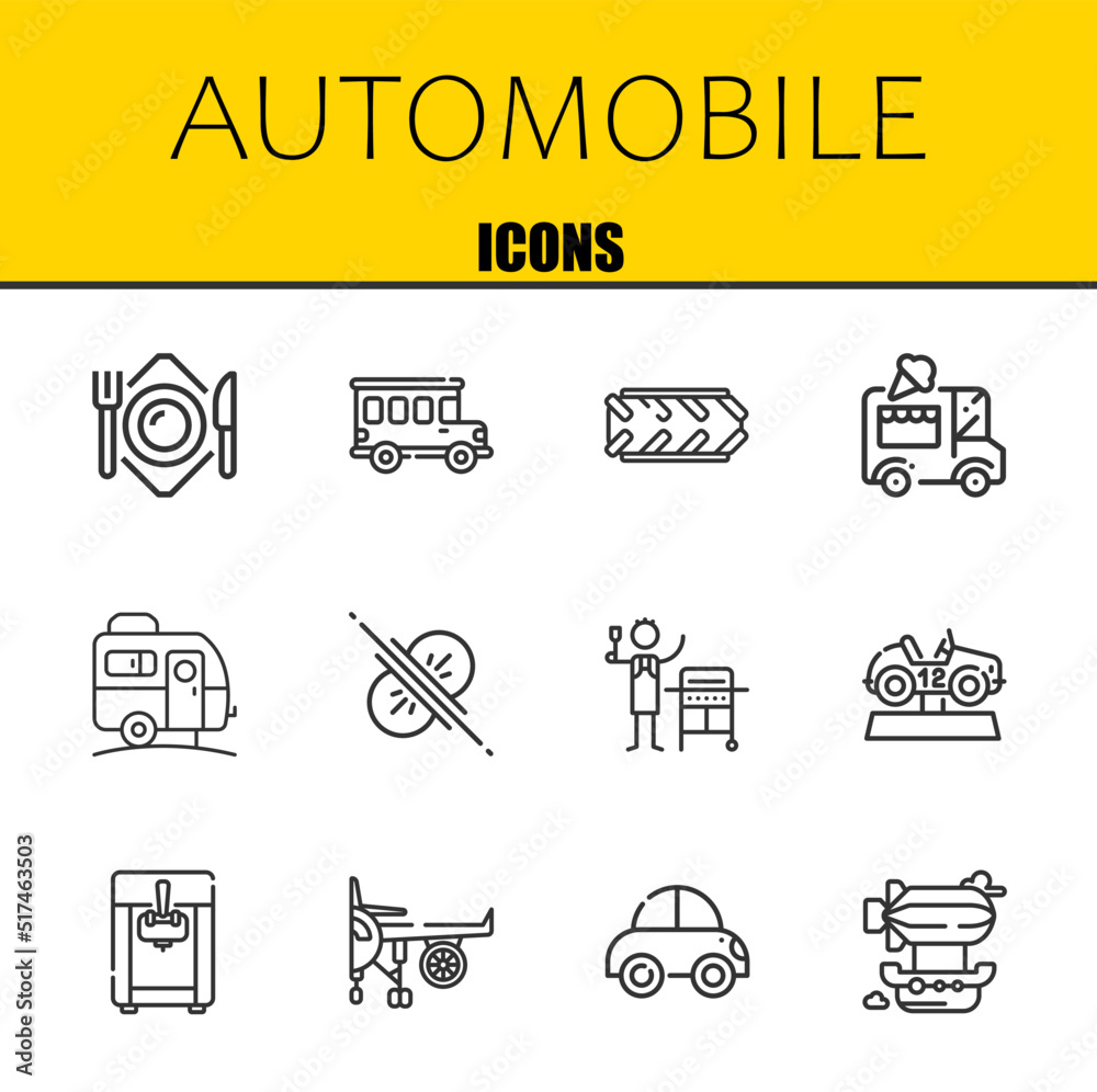 Fototapeta premium automobile vector line icons set. plate, bus and tire Icons. Thin line design. Modern outline graphic elements, simple stroke symbols stock illustration
