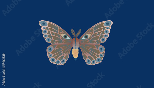 Surreal moth isolated in background. vector illustration of butterfly. Concept artwork of dream and imagination