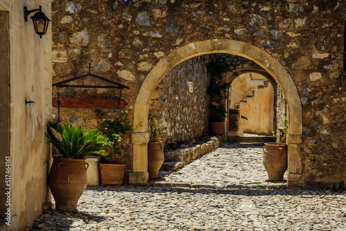 Monastery entrance arch with shadow