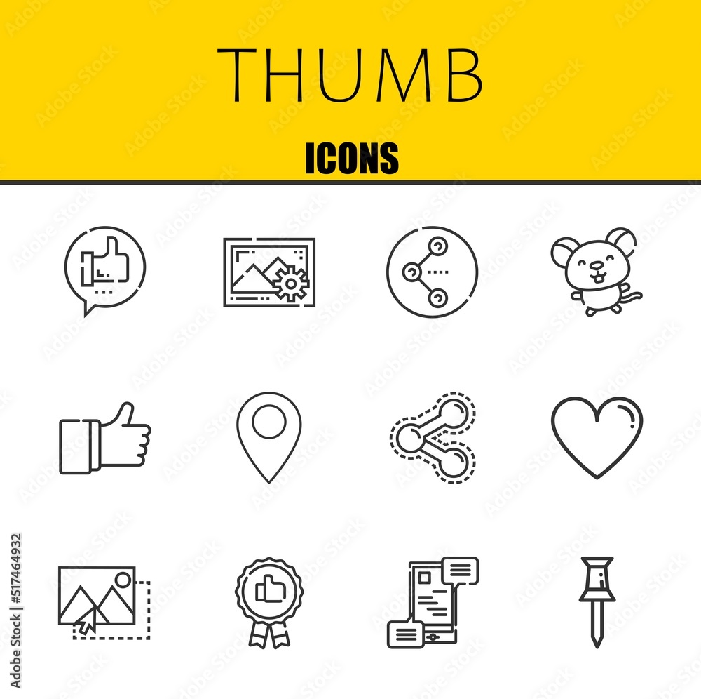 thumb vector line icons set. like, images and share Icons. Thin line design. Modern outline graphic elements, simple stroke symbols stock illustration