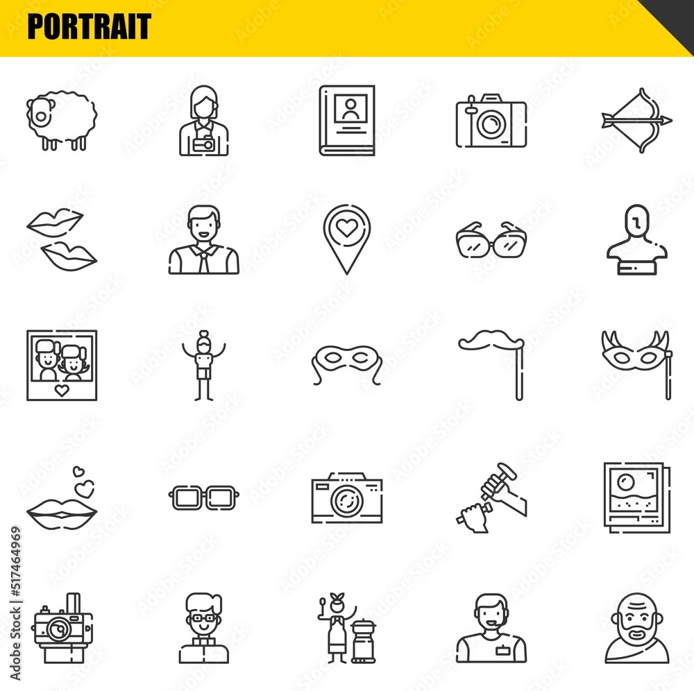Fototapeta premium portrait vector line icons set. sheep, photo camera and photo Icons. Thin line design. Modern outline graphic elements, simple stroke symbols stock illustration