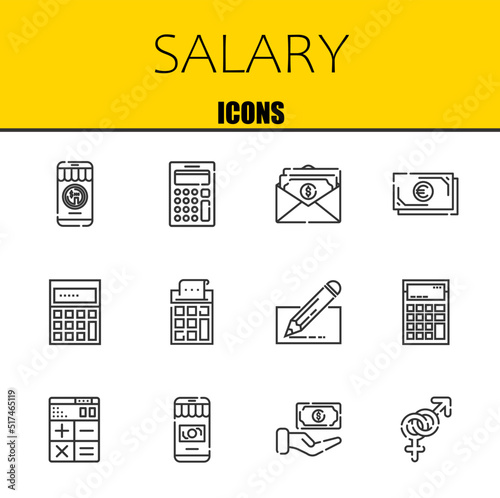 salary vector line icons set. money, calculator and salary Icons. Thin line design. Modern outline graphic elements, simple stroke symbols stock illustration