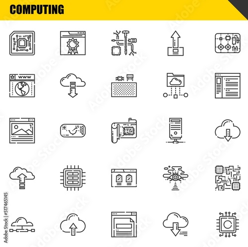 computing vector line icons set. cpu, cloud computing and browser Icons. Thin line design. Modern outline graphic elements, simple stroke symbols stock illustration