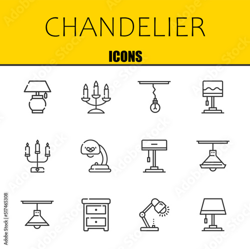 chandelier vector line icons set. lamp, candelabra and lamp Icons. Thin line design. Modern outline graphic elements, simple stroke symbols stock illustration