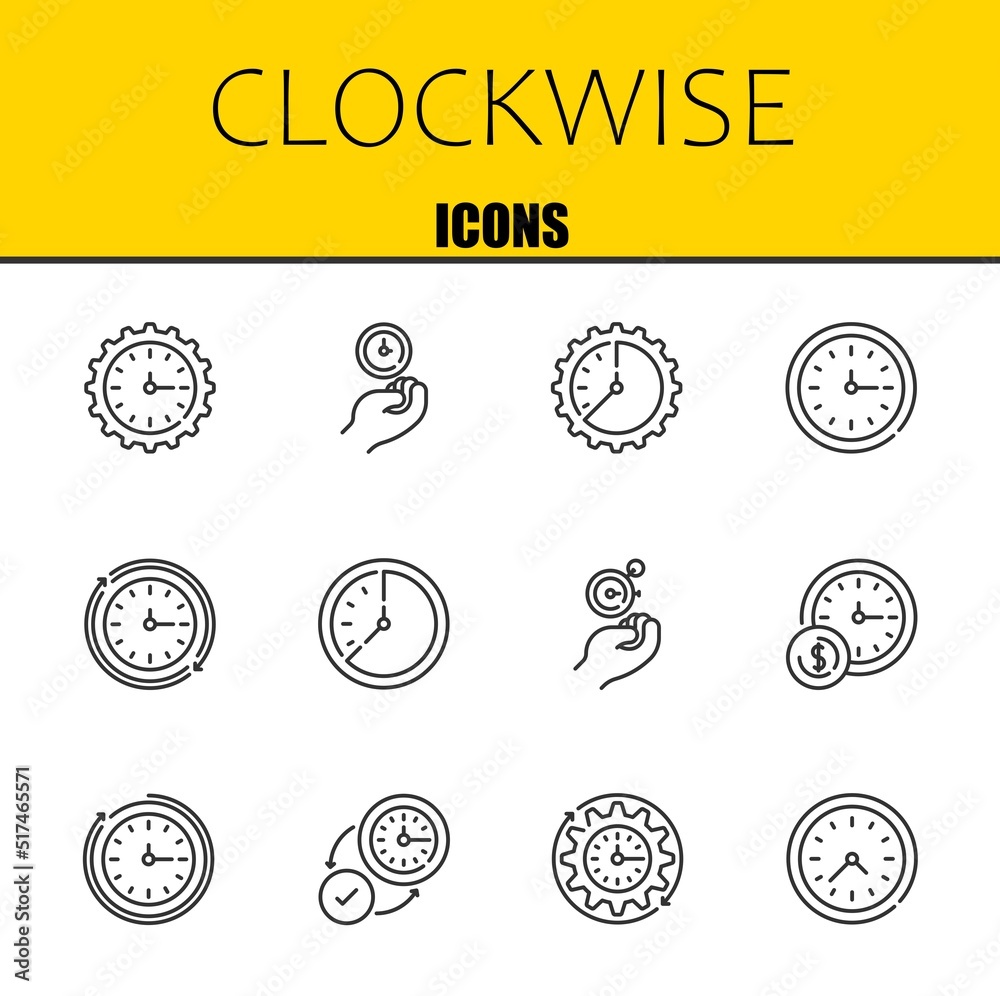 clockwise vector line icons set. wall clock, wall clock and wall clock Icons. Thin line design. Modern outline graphic elements, simple stroke symbols stock illustration