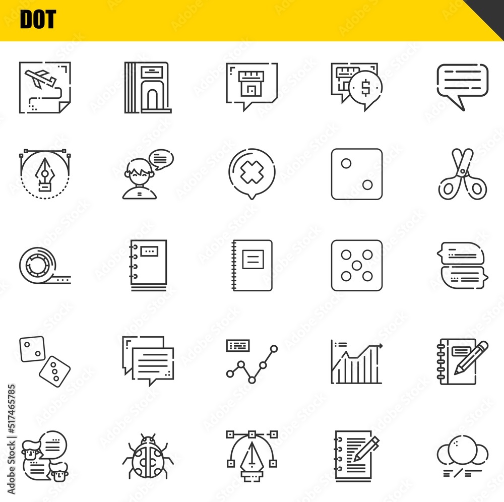dot vector line icons set. route, chat and tape Icons. Thin line design ...