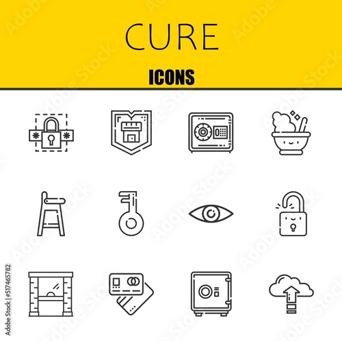 cure vector line icons set. password, shield and safebox Icons. Thin line design. Modern outline graphic elements, simple stroke symbols stock illustration