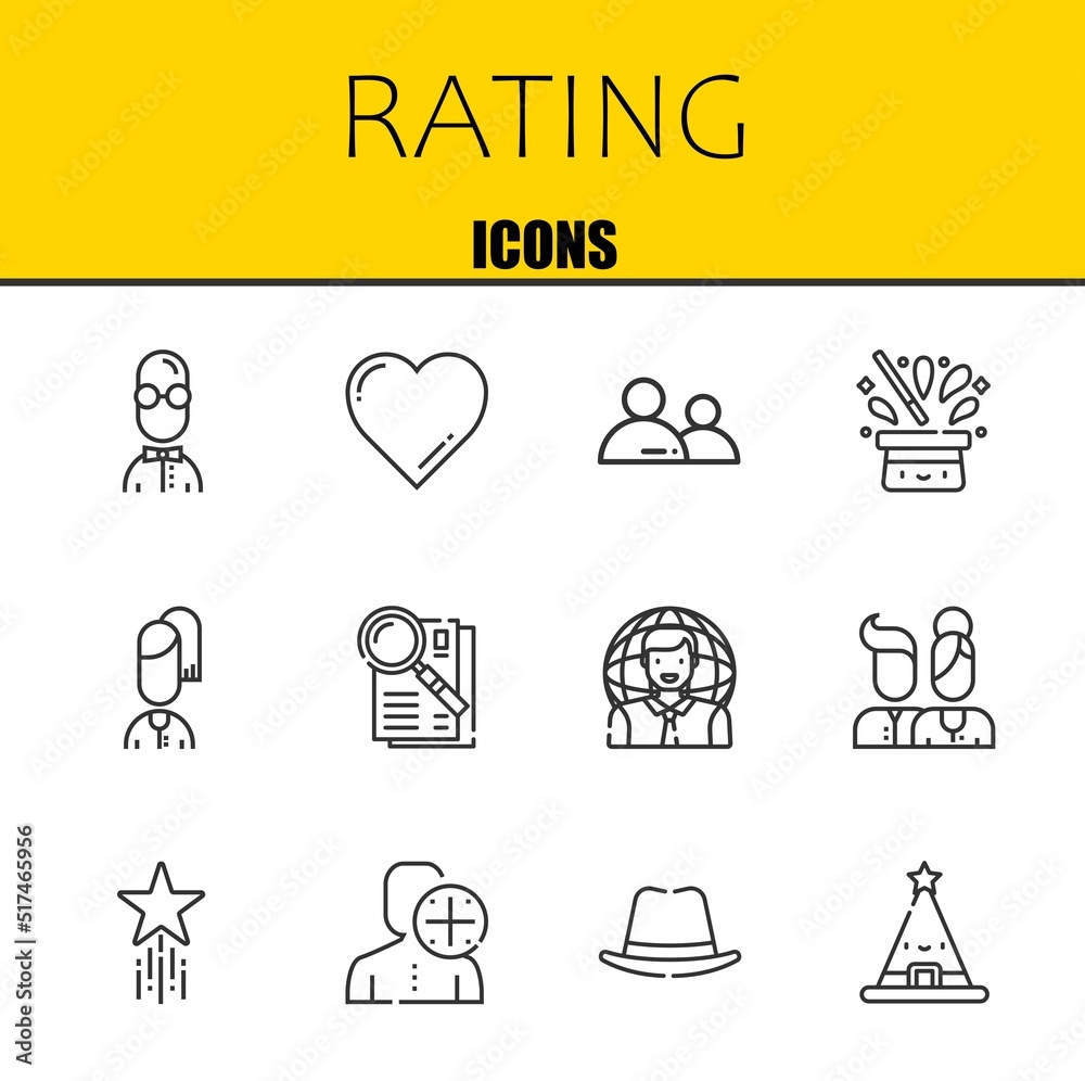 rating vector line icons set. user, favorite and user Icons. Thin line design. Modern outline graphic elements, simple stroke symbols stock illustration rating vector line icons set. user, favorite and user Icons. Thin line design. Modern outline graphic elements, simple stroke symbols stock illustration