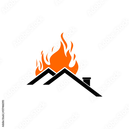 Fire in burning house icon isolated on white background