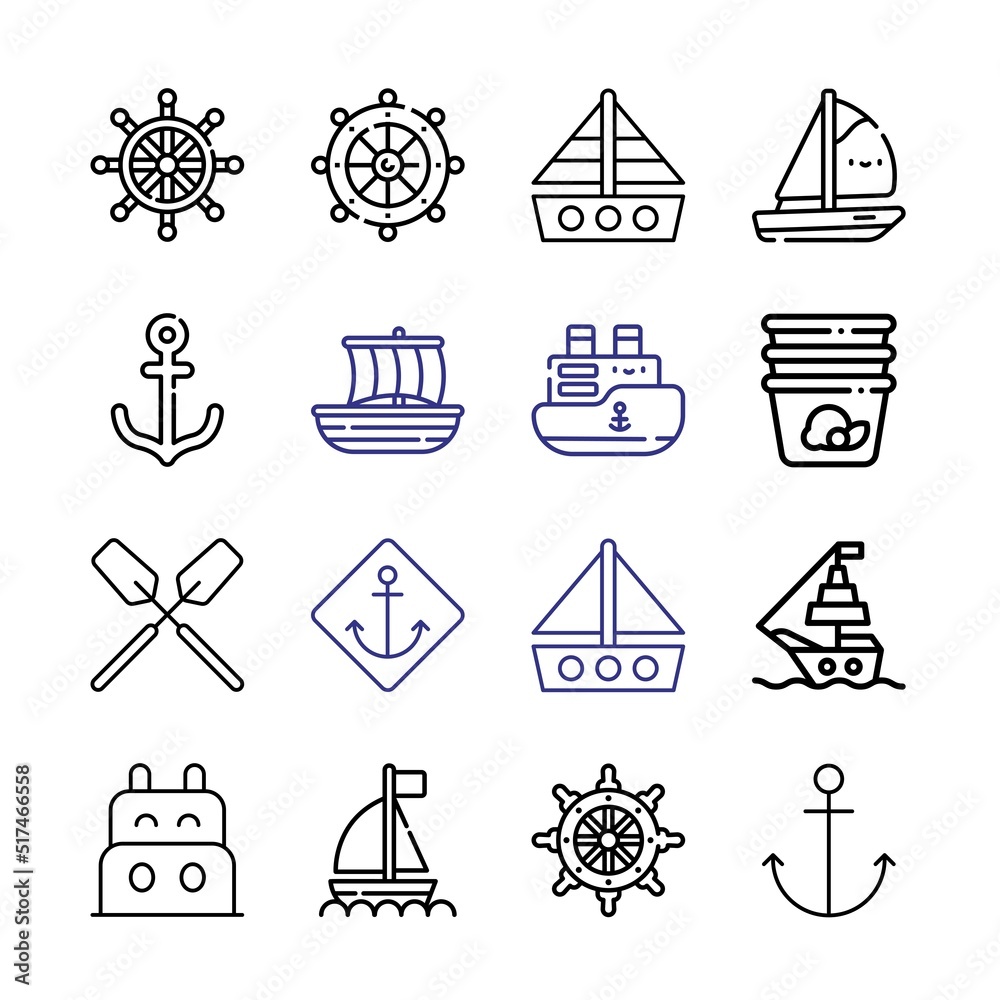Naklejka premium vessel Icon Set with line icons. Modern Thin Line Style. Suitable for Web and Mobile Icon. Vector illustration EPS 10.