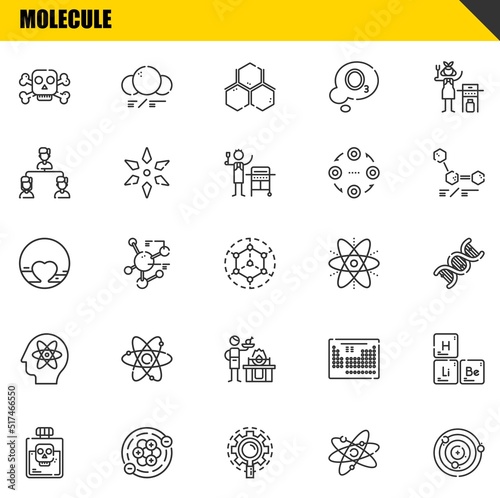 molecule vector line icons set. poison, poison and pluto Icons. Thin line design. Modern outline graphic elements, simple stroke symbols stock illustration