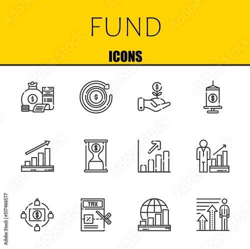 fund vector line icons set. money bag, refund and investment Icons. Thin line design. Modern outline graphic elements, simple stroke symbols stock illustration