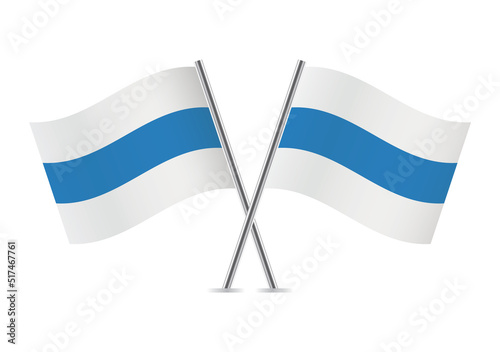 Russian anti-war flags. White-blue-white flag. Insignia of the Freedom of Russia Legion. Russian opposition flags.