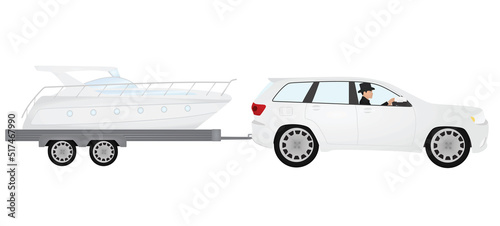 Boat on car trailer. vector