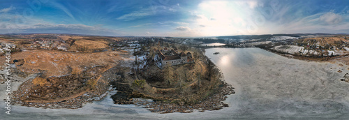 Aerial pamorama view over Svirzh Castle in Lviv region  Ukraine.