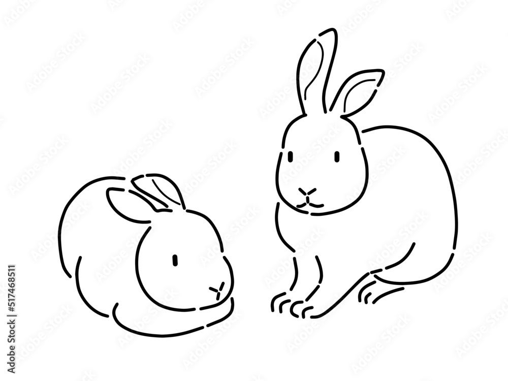 Obraz premium シンプルな線画の2匹のうさぎ 卯年