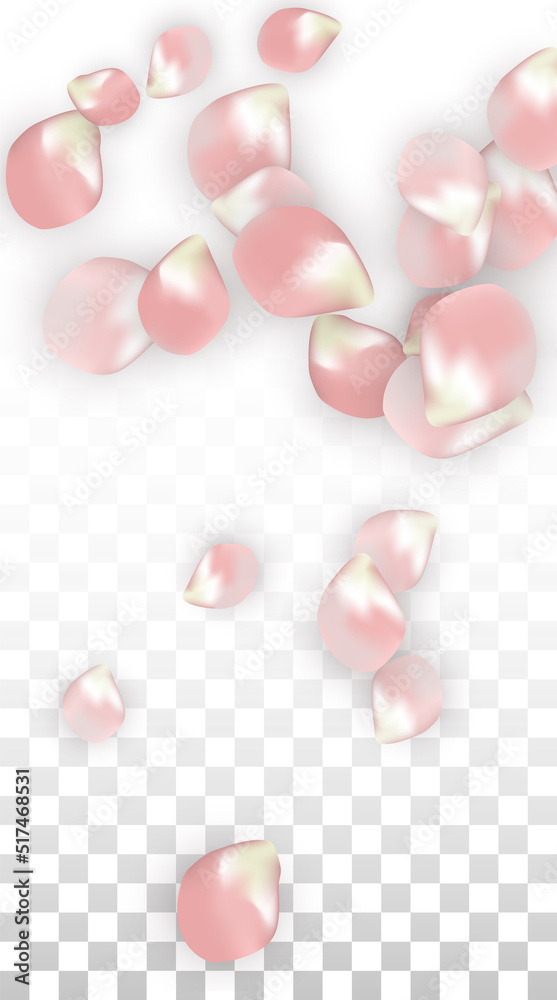 Pink Vector Realistic Petals Falling on Transparent Background. Spring Romantic Flowers Illustration. Flying Petals. Sakura Spa Design. Blossom Confetti. Design Elements for Wedding Decoration. Pink Vector Realistic Petals Falling on Transparent Background. Spring Romantic Flowers Illustration. Flying Petals. Sakura Spa Design. Blossom Confetti. Design Elements for Wedding Decoration.