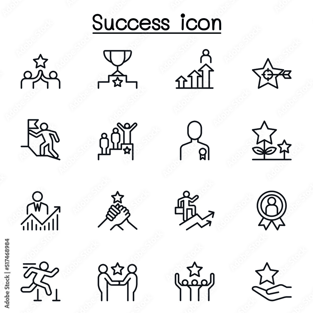 Success icon set in thin line style Success icon set in thin line style