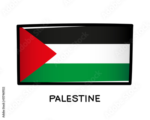 Free Download Flag of Palestine. Colorful Palestinian flag logo. Black, white and green brush strokes, hand drawn. Black outline. Vector illustration isolated - GFXLoad