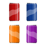 Soda in colored aluminum cans set icons isolated on white background. Soft drinks sign. Carbonated water with different flavors. Drinks in colored packaging. jpeg image illustration jpg