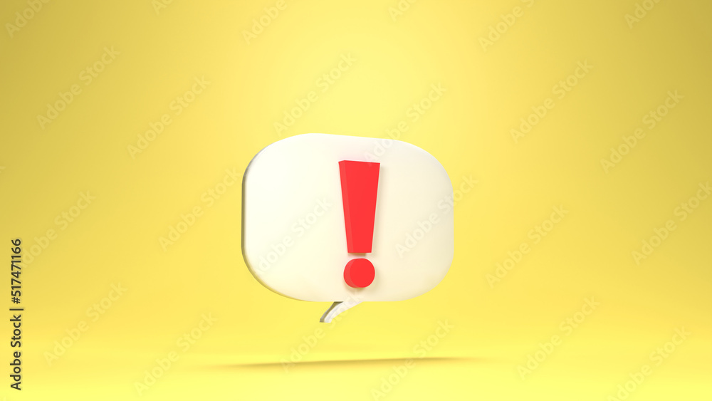 3d illustration, The Business pop up exclamation mark notification. 3d illustration, The Business pop up exclamation mark notification.