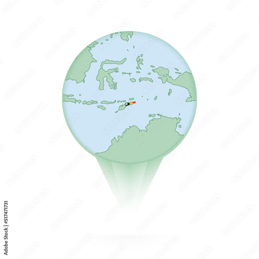 East Timor map, stylish location icon with East Timor map and flag. East Timor map, stylish location icon with East Timor map and flag.