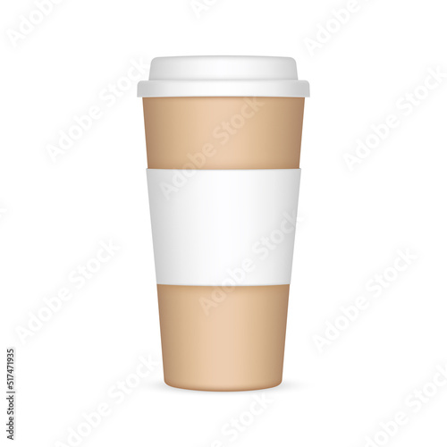 Cardboard Tall Coffee Cup With Sleeve, Isolated on White Background. Vector Illustration