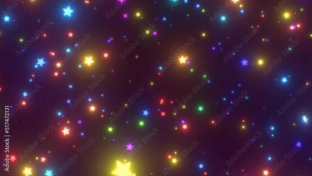 Flying In Field Of Tiny Rotating Rainbow Star Shapes Neon Glow Lights Flying In Field Of Tiny Rotating Rainbow Star Shapes Neon Glow Lights