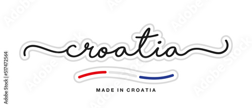 Made in Croatia, new modern handwritten typography calligraphic logo sticker, abstract Croatia flag ribbon banner