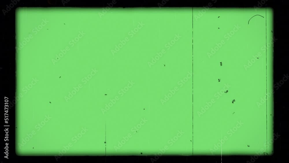 Old film look animation on green color. Film noise, flicker, scratches, dust, hair, light leaks and shake effects included. 4K. Retro film video footage. Chroma key.