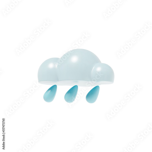 Vector 3D realistic solid cloud with three waterdrops. Render of a blue icon with rain for weather forecast