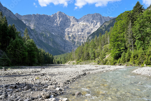 Tortal valley in the Karwendel mountains with the Torbach stream in summer, Hinterriss, Tirol, Austria
