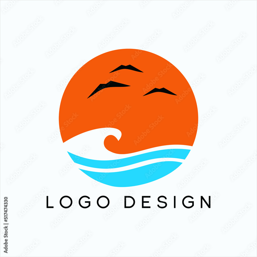 Obraz premium Abstract design of sun and ocean waves icon. Vector illustration