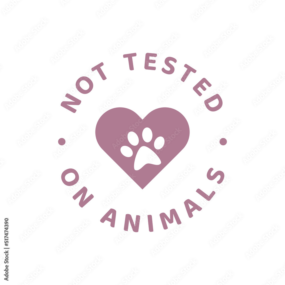 Not tested on animals label. Circle badge with dog paw print.