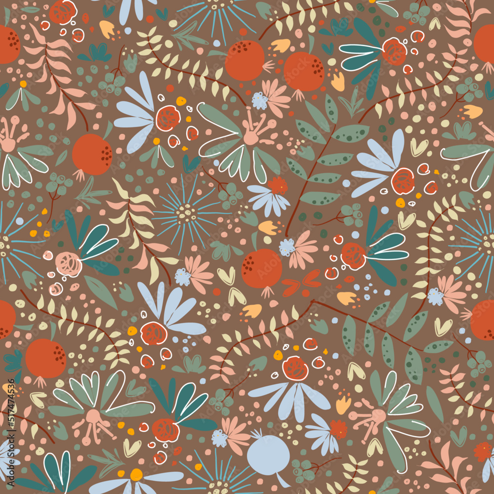Seamless pattern leaves watercolor illustration. vector design for fashion, fabric, wallpaper and all prints on background earth tone color.