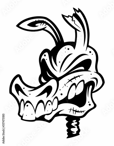 Cartoon style smiling donkey skull, cartoon animal character, isolated on white background.