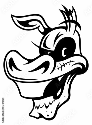 Cartoon style smiling donkey skull, cartoon animal character, isolated on white background.