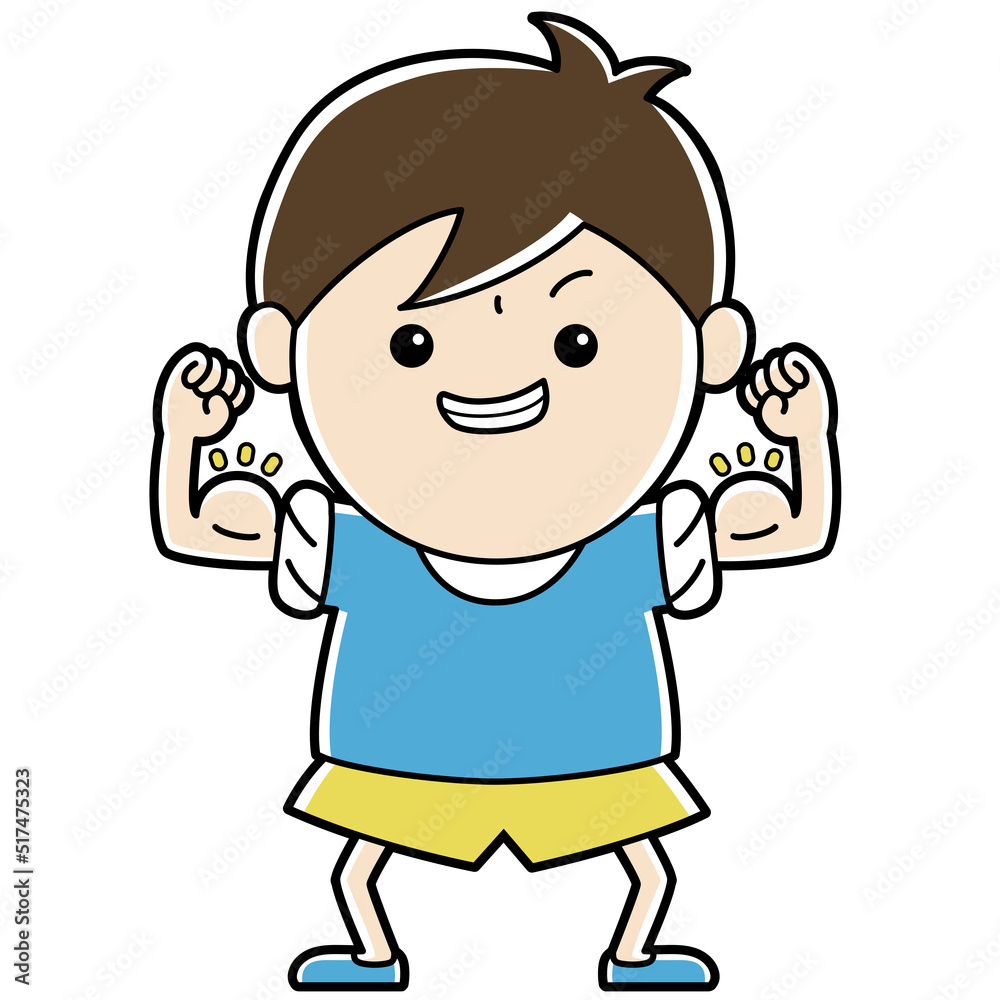 It is an illustration of a boy doing a bicep pose. It is an illustration of a boy doing a bicep pose.