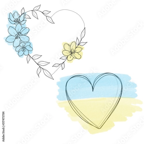 a set of sketches for a patriotic tattoo: flowers and hearts from the colors ...