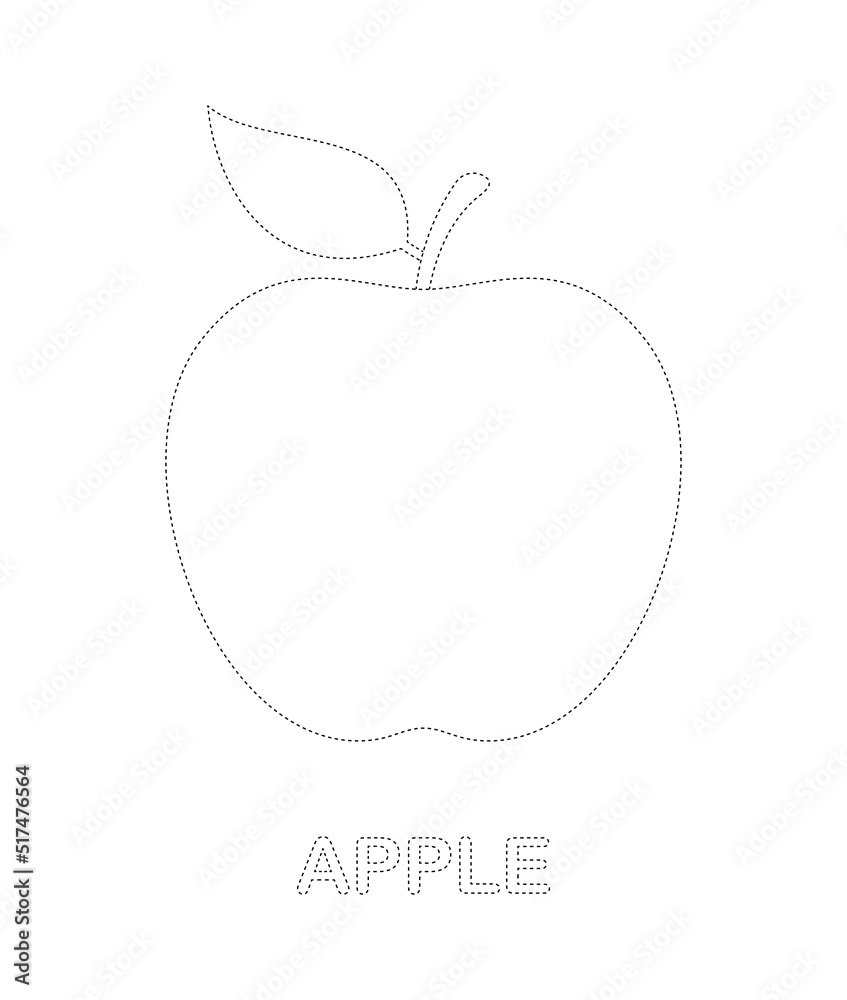 Fototapeta premium Apple tracing worksheet for kids