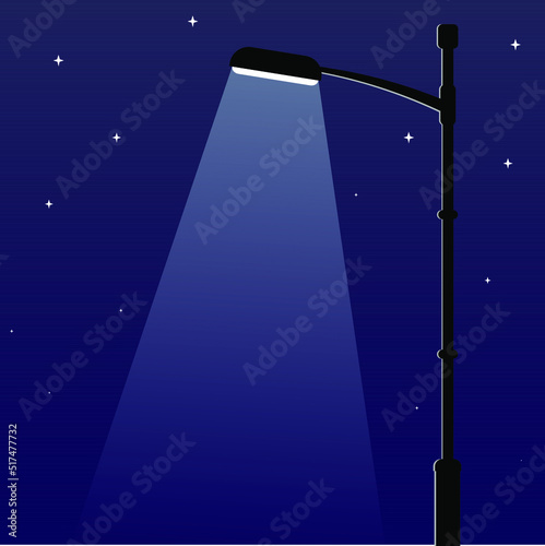 City night street light with light from streetlight lamp. Outdoor Lamp post in flat style. Spotlight Vector illustration