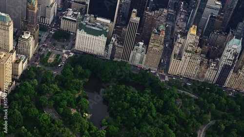 Aerial View of New York Central Park Filmed From a Helicopter. Urban Cityscape