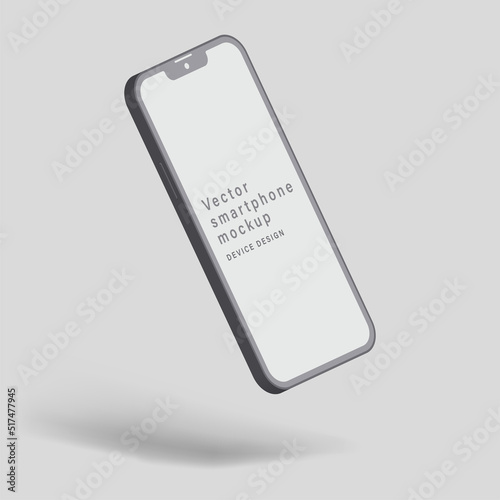 smartphone clay mockup with shadow for application design presentation isolated on grey background. minimalist mobile phone with blank screen. vector 3d isometric illustration